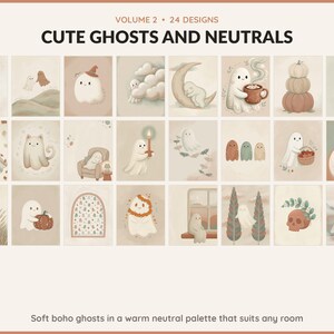 Volume 2 Cute Ghosts and Neutrals: 24 printable Halloween art designs, soft boho ghosts in a warm neutral palette that suits any room