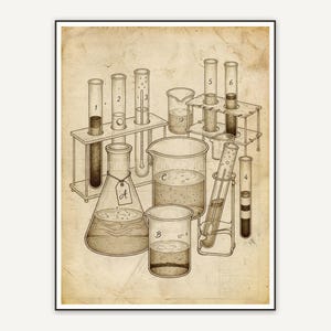 Vintage beaker and test tube drawing