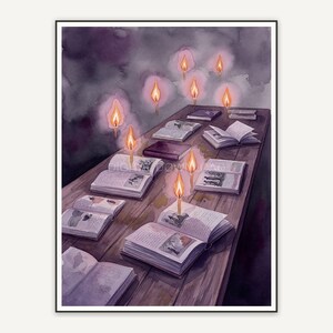 oak table with hovering candles