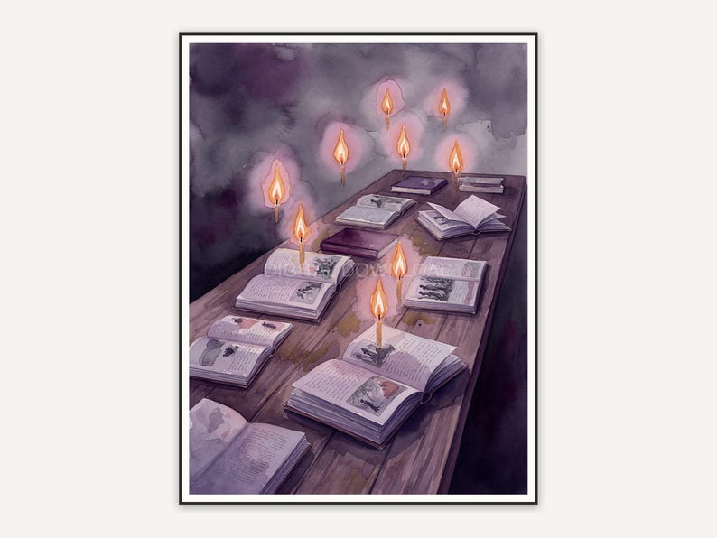 oak table with hovering candles