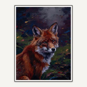 Oil style fox portrait with moody tones