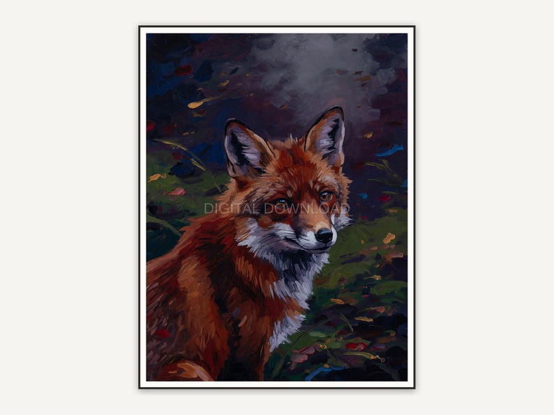 Oil style fox portrait with moody tones