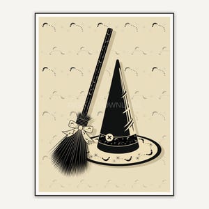 Mid-century witch hat and broom geometric design