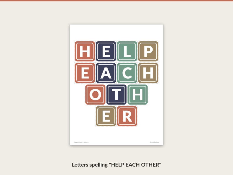 Cut-out letters spelling HELP EACH OTHER