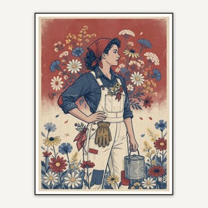 Workwear motif and wildflowers americana print