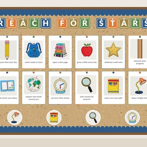 Star Achievers bulletin board kit assembled on a classroom board