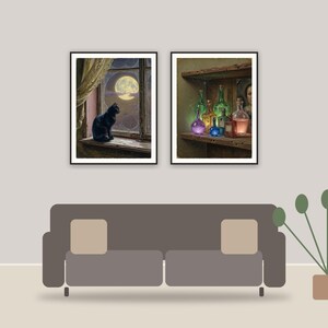 spooky quote printable printable art framed above a sofa in a styled living room