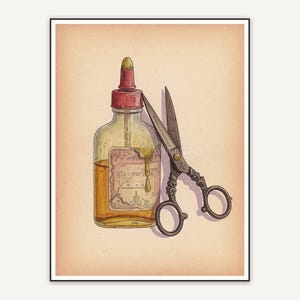 vintage glue bottle and scissors illustration