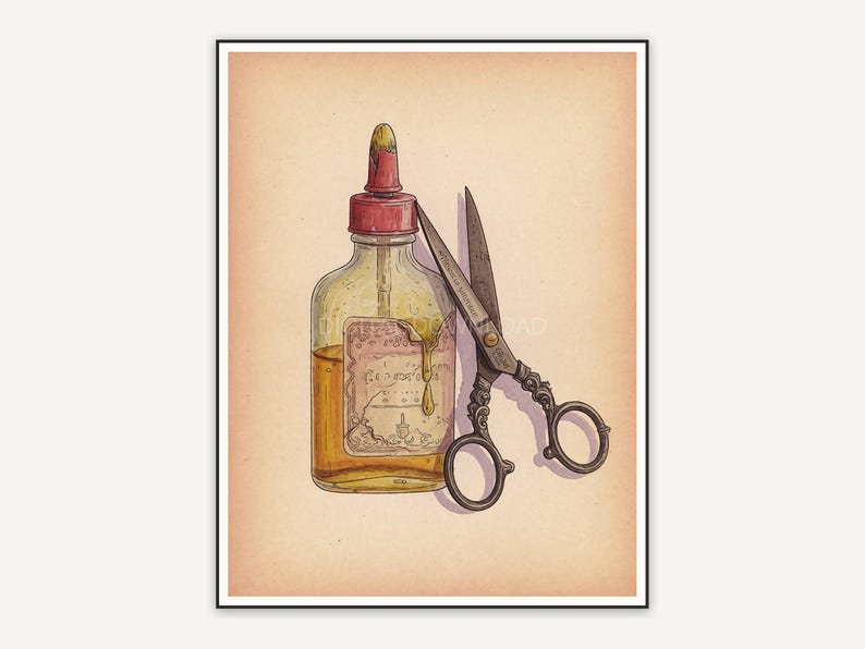 vintage glue bottle and scissors illustration
