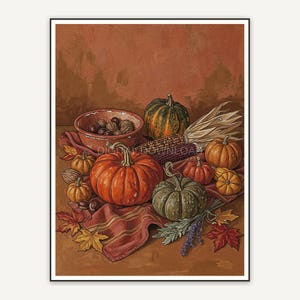 rustic autumn produce print in cozy palette