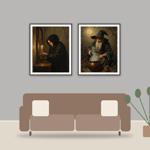 Shadowed Oil Studies printable art framed above a sofa in a styled living room