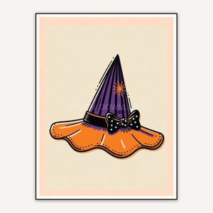 vintage style witch hat with bold mid century lines