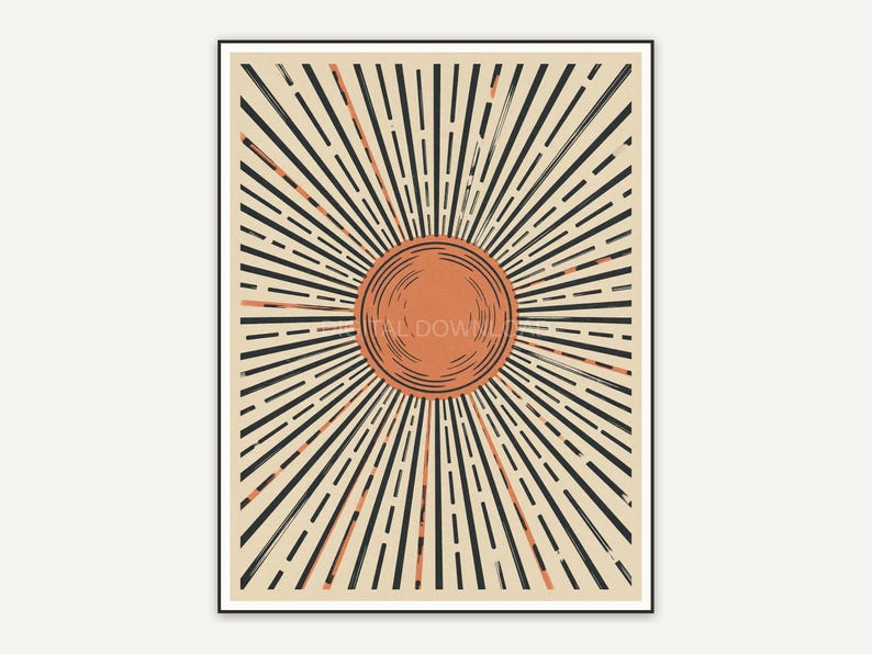 full moon with atomic rays in retro style