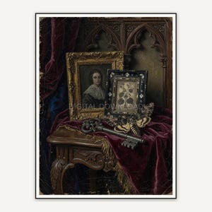 Skeleton key and moth on velvet table