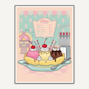retro banana split dish print