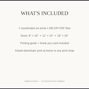 What's included: 7 art prints as 300 DPI PDFs in three sizes plus printing guide and thank-you card