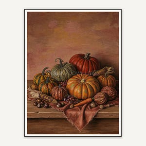 rustic pumpkin still life in terracotta and brown