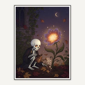 little skeleton watering flower