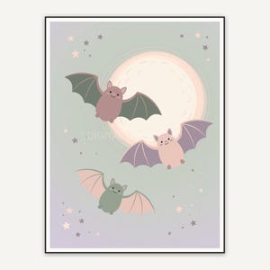 Three bats circling a cream moon