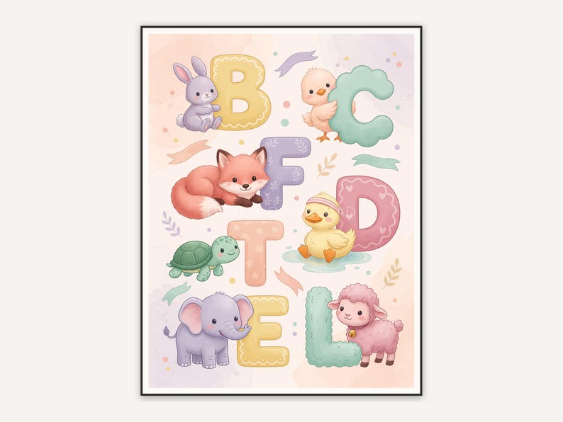 Baby bunny with letter B in pastel tones