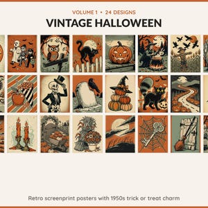 Volume 1 Vintage Halloween: 24 printable Halloween art designs, retro screenprint posters with 1950s trick or treat charm