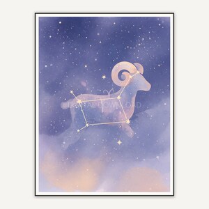 Aries constellation in soft watercolor with stars