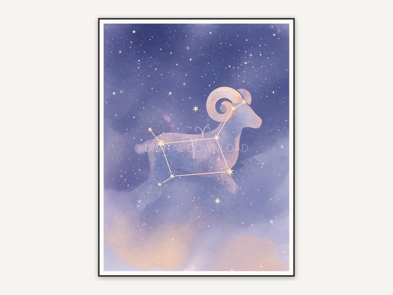 Aries constellation in soft watercolor with stars