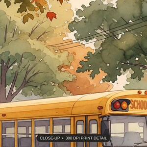 Close-up print detail of the vintage school bus art artwork at 300 DPI