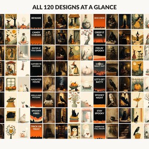 All 120 Halloween printable designs in the bundle shown together on one contact sheet