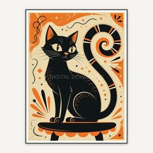 Stylized black cat retro illustration
