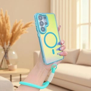Samsung Galaxy S26 Case, Color Change MagSafe, Magnetic Phone Cover with Lanyard Mint Blue with Strap