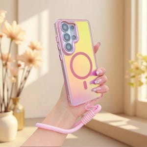 Samsung Galaxy S26 Case, Color Change MagSafe, Magnetic Phone Cover with Lanyard Pink with Strap