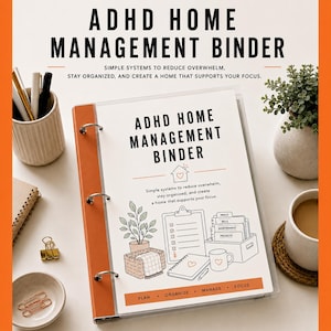 Raccoglitore per la gestione domestica di persone con ADHD, stampabile, sistema di organizzazione domestica di 51 pagine, agenda per le funzioni esecutive, raccoglitore per la casa in PDF, download immediato.