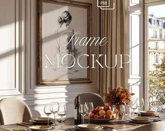 4x5 Wall Frame Mockup | Vertical Art Display | Classic French Dining Room Portrait Frame | Interior Decor, Art Presentation, (PSD File)