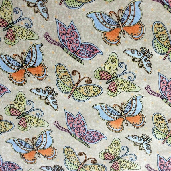 Butterfly Garden Pastel by Fabri-Quilt, #112-97442 Cotton Print Fabric - OOP