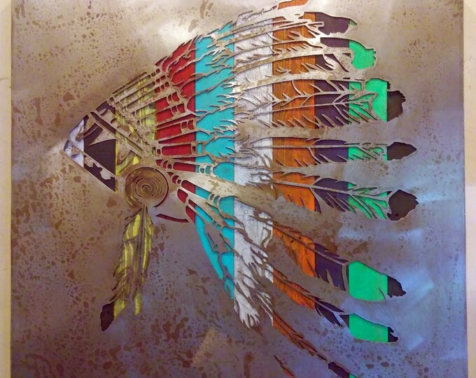 Native American Headdress Art - Reclaimed Wood and Aged Steel - Etsy