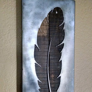 Feather - Metal Art - Reclaimed Wood and Aged Steel - 7.25"x19.25" - by Legendary Fine Art