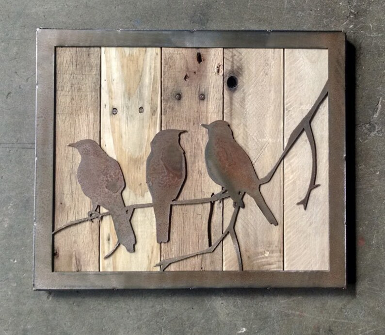 Birds on a Branch Metal Art Reclaimed Wood and Aged Steel Etsy
