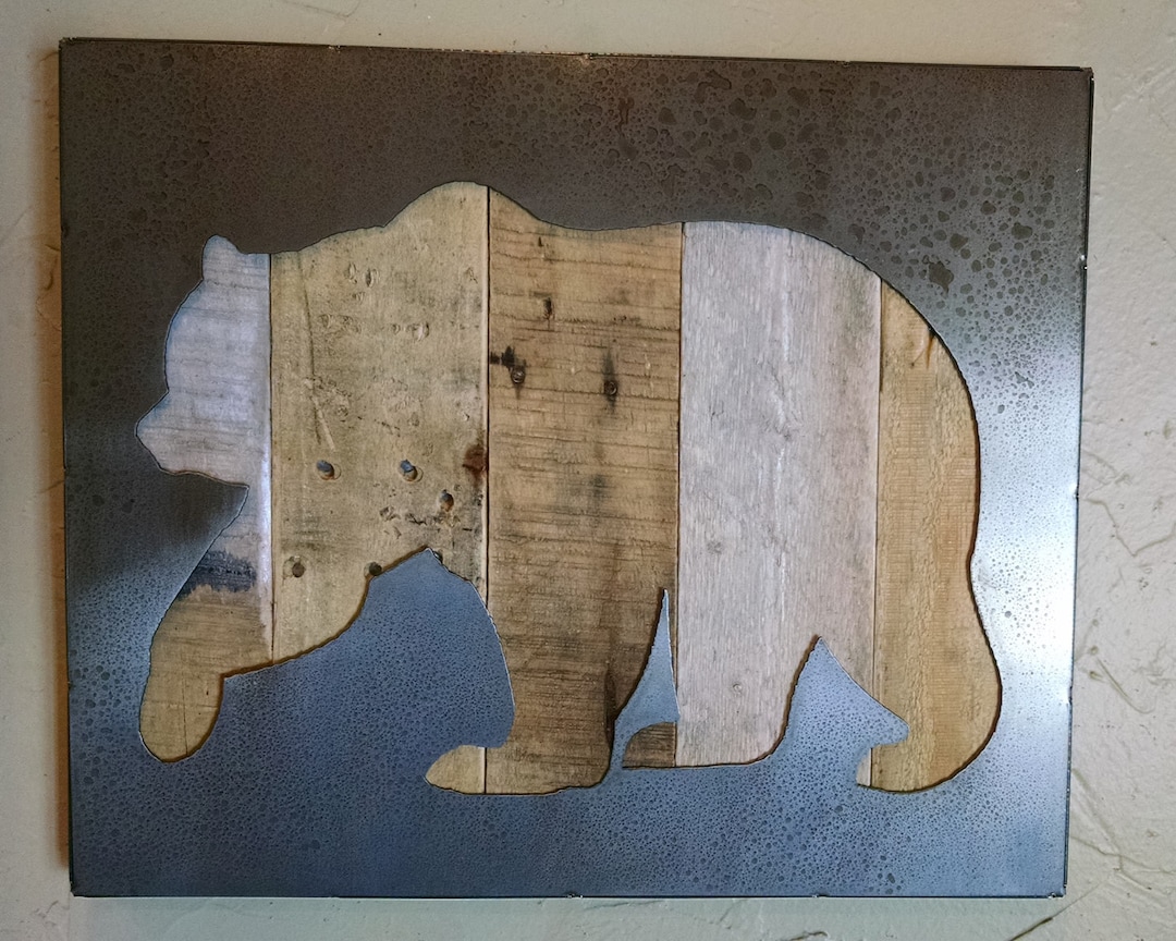 Bear Wall Hanging Metal Art Reclaimed Wood and Aged Steel Etsy