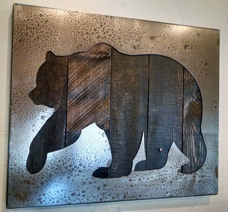 Bear Wall Hanging Metal Art Reclaimed Wood and Aged Steel Etsy