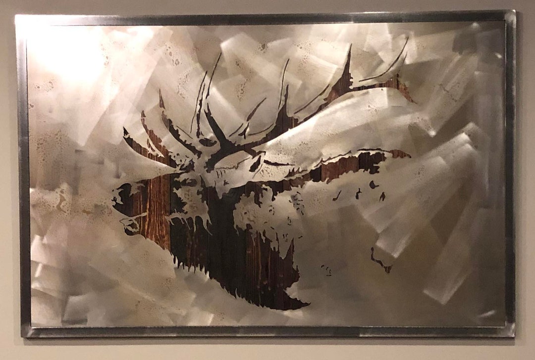 Large Bugling Elk Metal Art Reclaimed Wood and Aged Steel Etsy