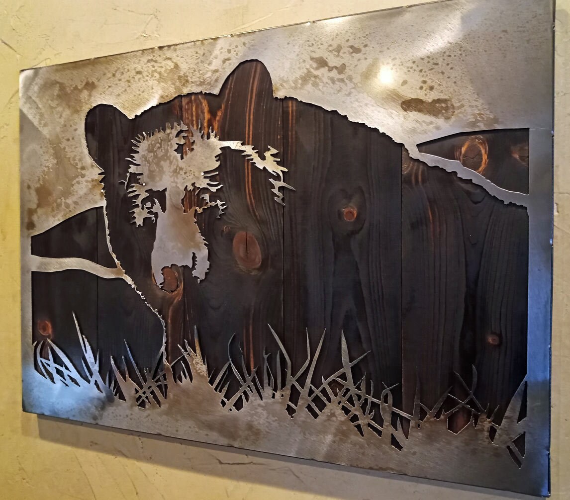 Black Bear Art metal and wood artwork Legendary Fine Art