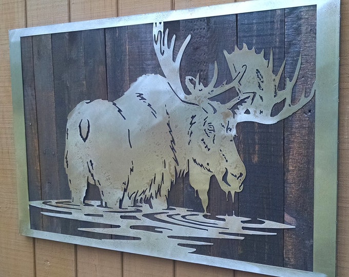 Moose Artwork. Rustic Cabin Decor. Animal Wall Art. Log Home Decor Etsy