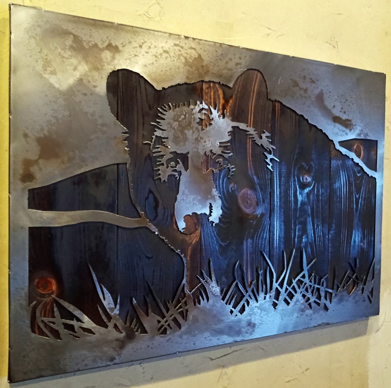 Black Bear Art Metal and Wood Artwork Legendary Fine Art Etsy