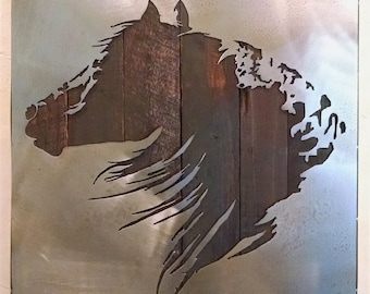 Stallion Wall Art - Horse Art - Metal Art - Reclaimed Wood and Aged Steel - 20x20 - by Legendary Fine Art