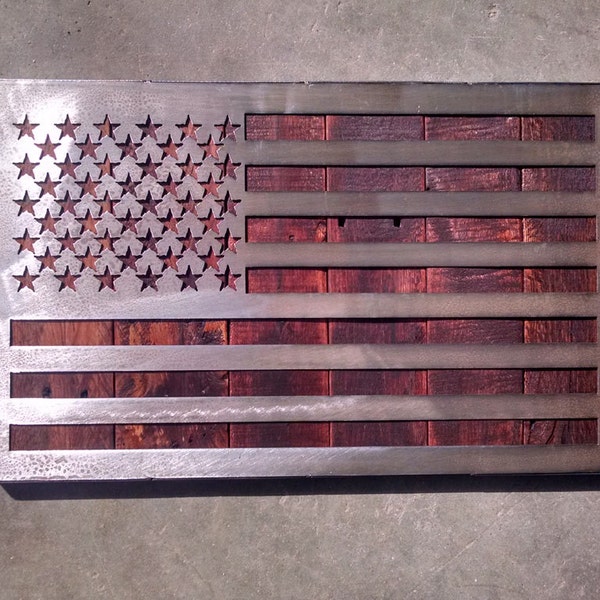 Old Glory - US Flag - USA Metal Art - Reclaimed Wood and Aged Steel - 13.5"x21.5" - by Legendary Fine Art