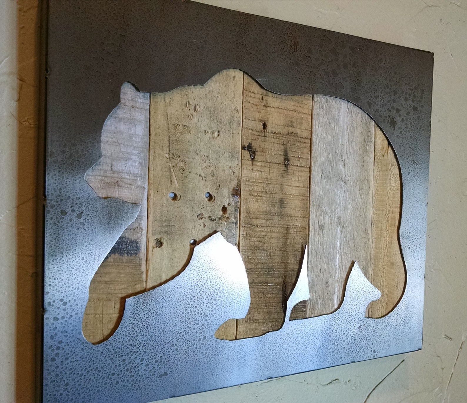 Bear Wall Hanging Metal Art Reclaimed Wood and Aged Steel Etsy