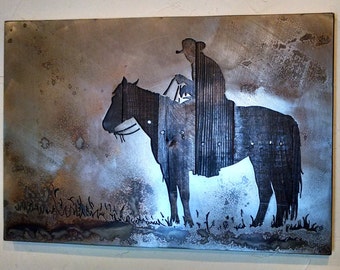 Cowboy And His Horse - Metal Art - Reclaimed Wood and Aged Steel - 20x28 - by Legendary Fine Art