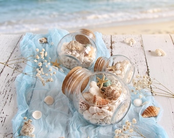 Strand-Wunschflasche zum Selbermachen: Muschel-Wunschflasche mit Korken, heilende Meeresglasflasche, Küsten-Deko, niedliches Meeresornament