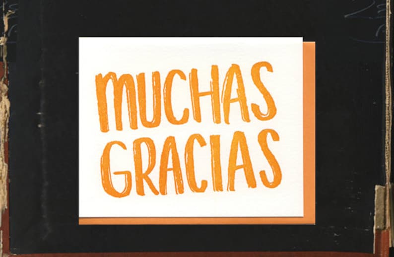 Muchas Gracias biligual thank you letterpress card image 3